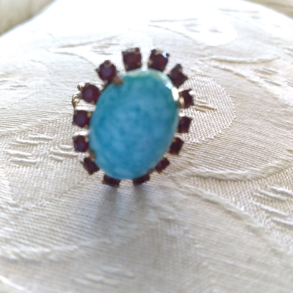 Vintage Turquoise and Red Gemstone Ring